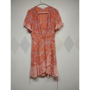 DR2 floral boho faux wrap dress with attached waist tie